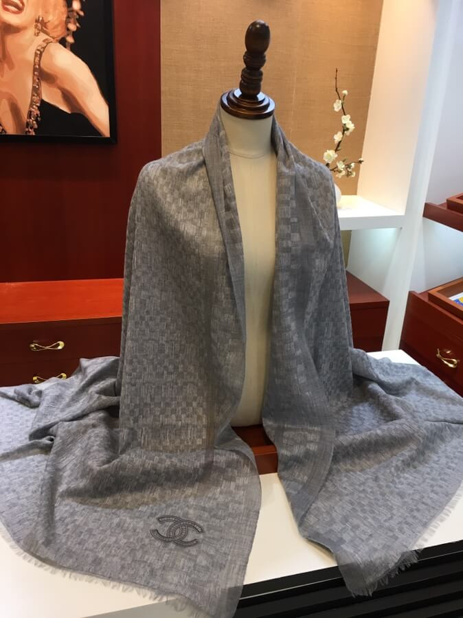 Chanel Cashmere Wool Sequins CC Stole C2677
