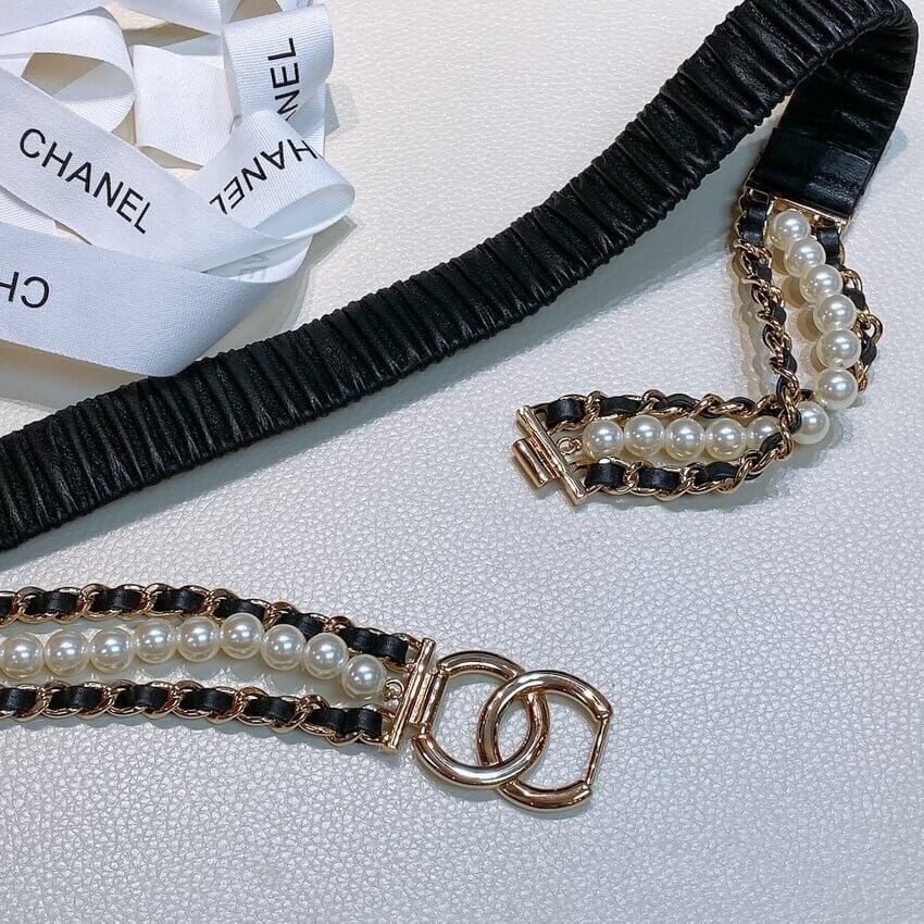 Chanel Lambskin & Pearls Belt 34169