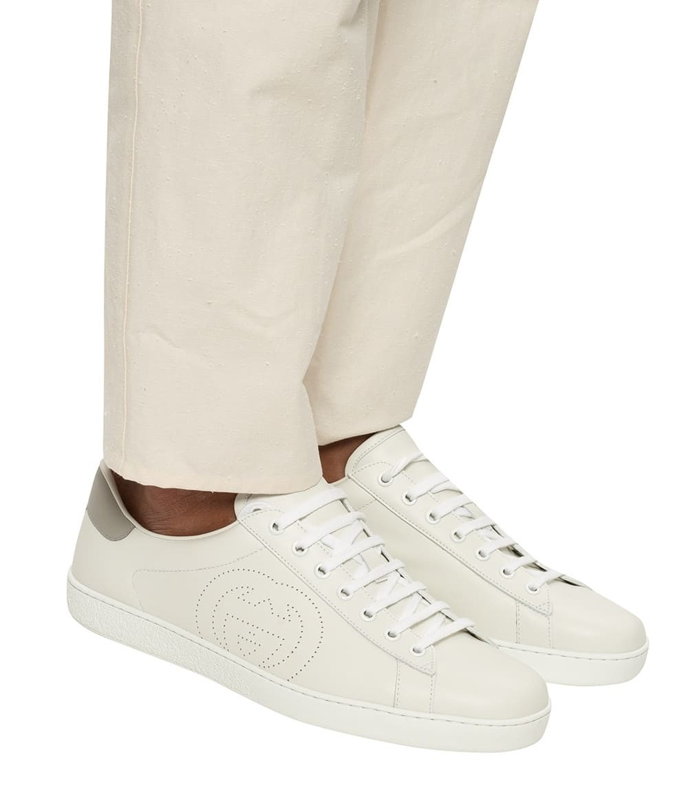 Gucci White and Grey Interlocking G Ace Sneaker 599147
