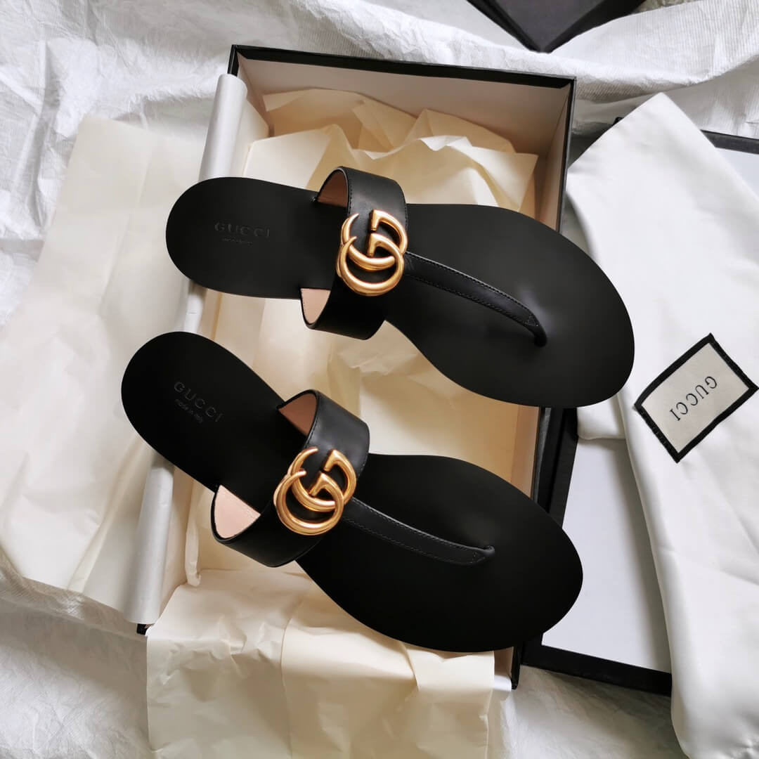 Gucci Leather Thong Sandal With Double G 497444