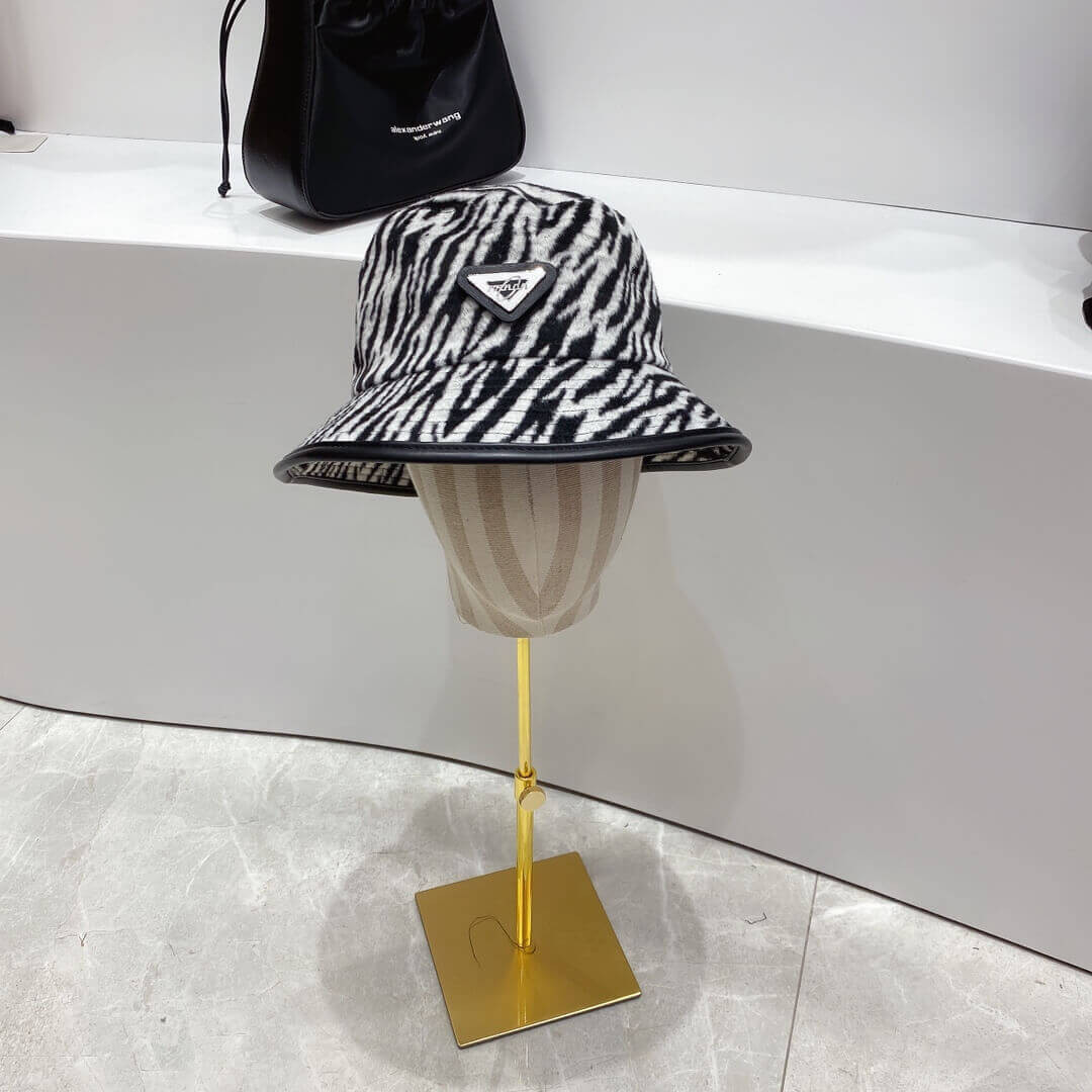 Prada Wool Bucket Hat In Zebra Print 2HC138