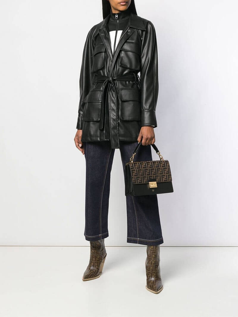 Fendi Black Leather Bag Kan I With Embossed FF Flap 8BT315