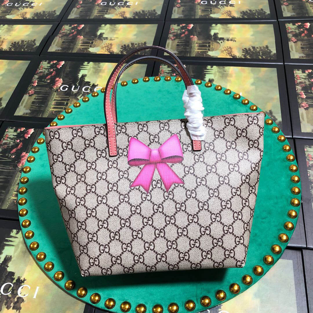 Gucci Childrens Bow Print Tote 410812 Pink