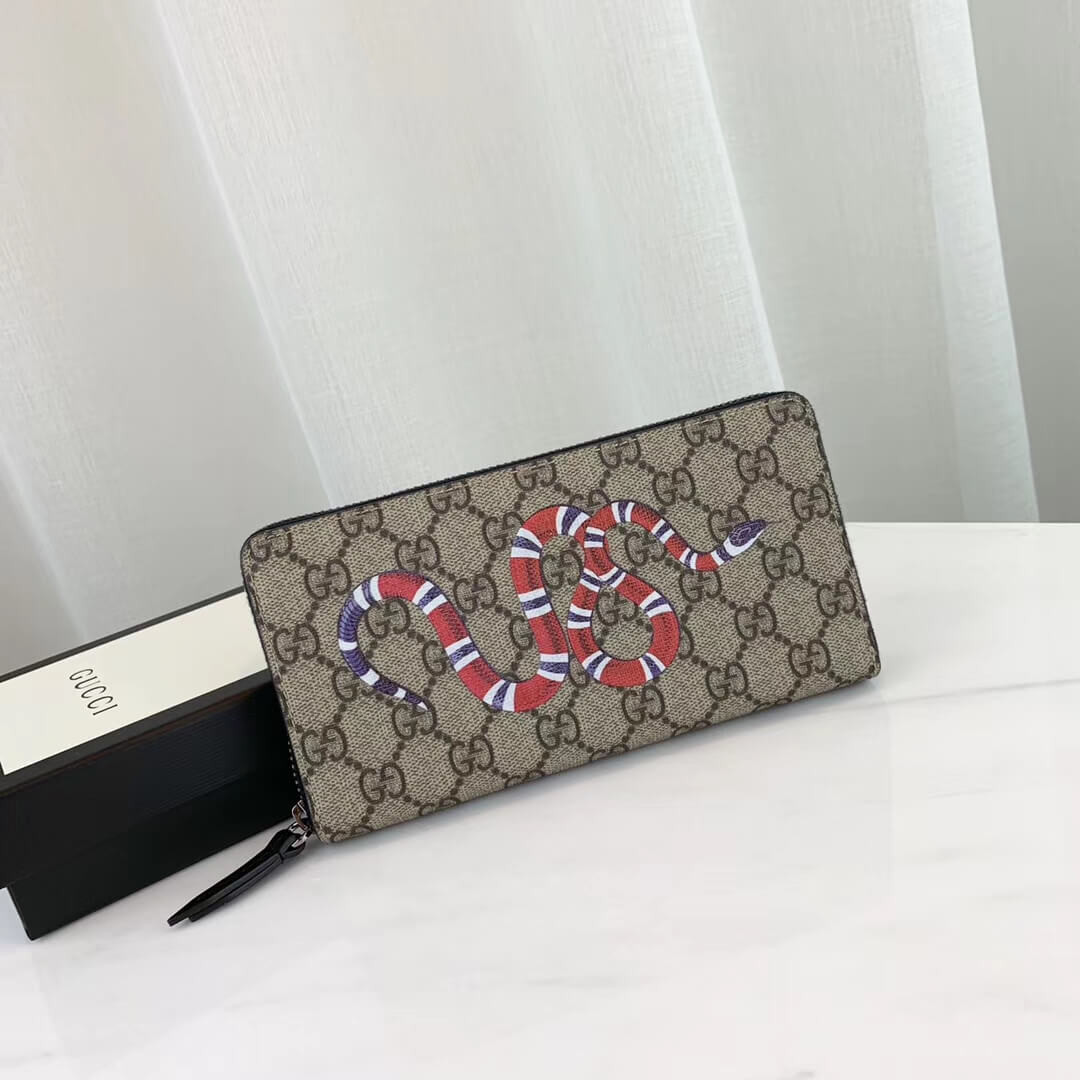 Gucci Kingsnake Print GG Supreme Zip Around Wallet 451273