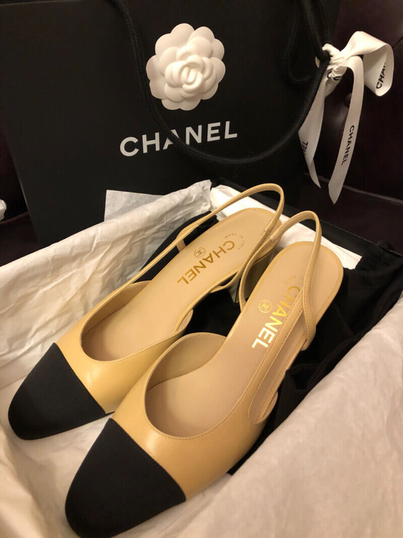 Chanel Goatskin & Grosgrain Slingbacks Beige G31318