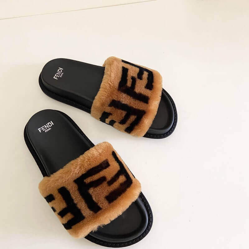 Fendi FF Fur Pool Slide Sandals F125