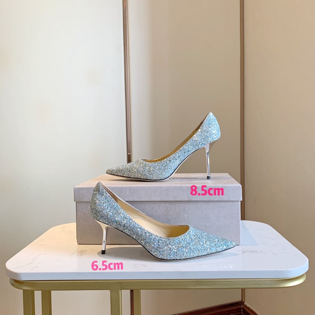 Jimmy Choo Silver Romy Glitter Fabric Pointy Toe Pumps 120011