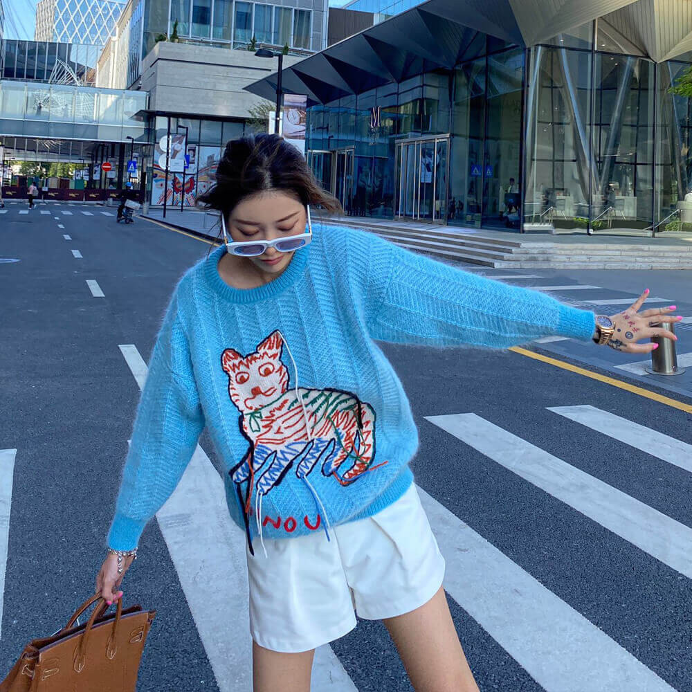 Gucci Mohair Sweater With Cat Intarsia 636104