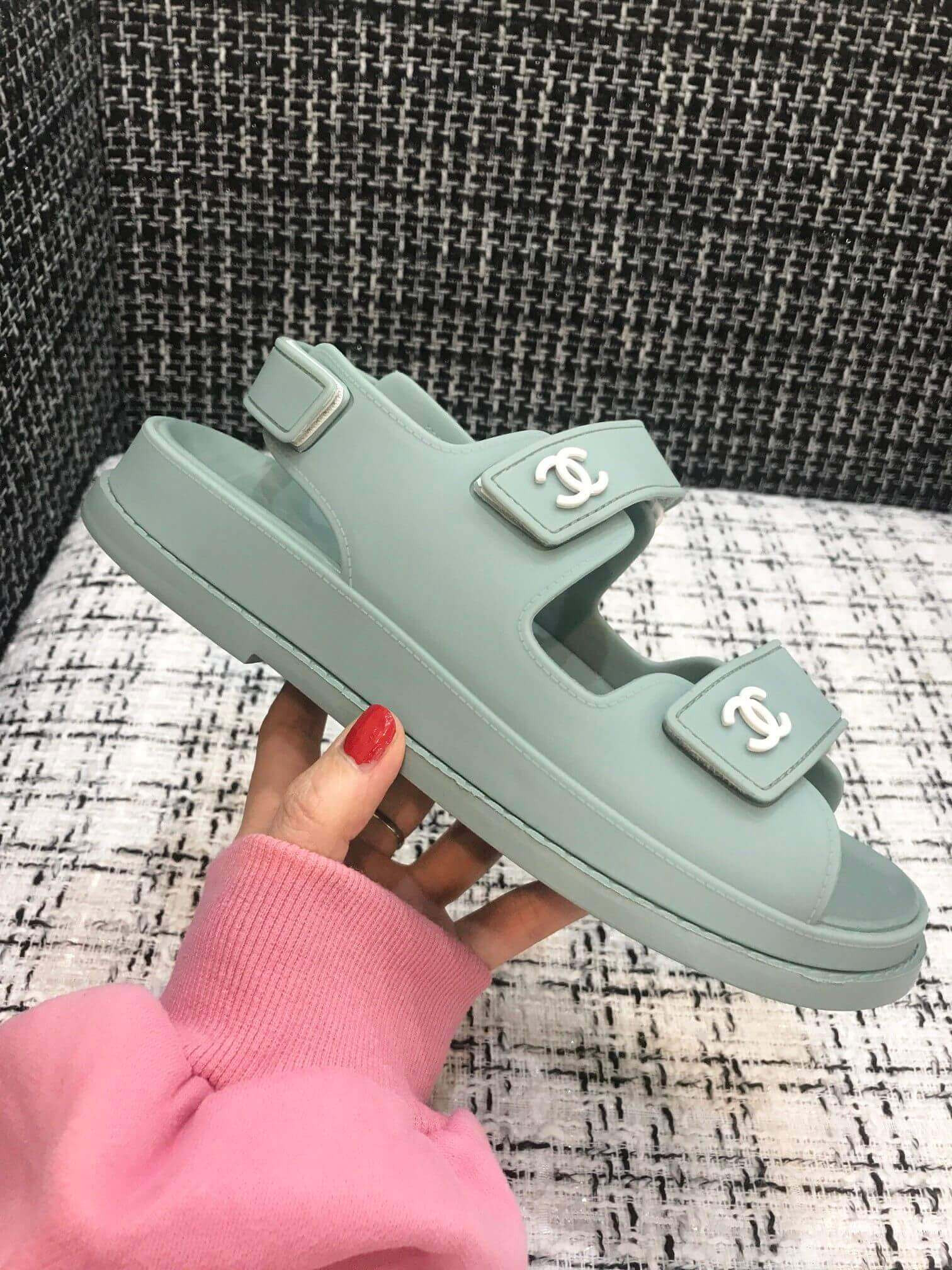 Chanel Velcro Sandals G31848 Light Green