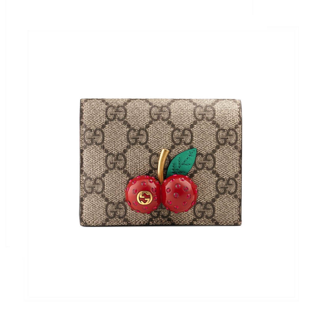 Gucci GG Supreme Card Case Wallet With Cherries 476050