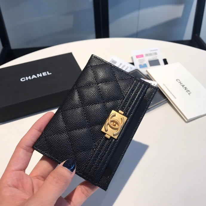 Chanel Grained Calfskin Boy Card Holder A84431