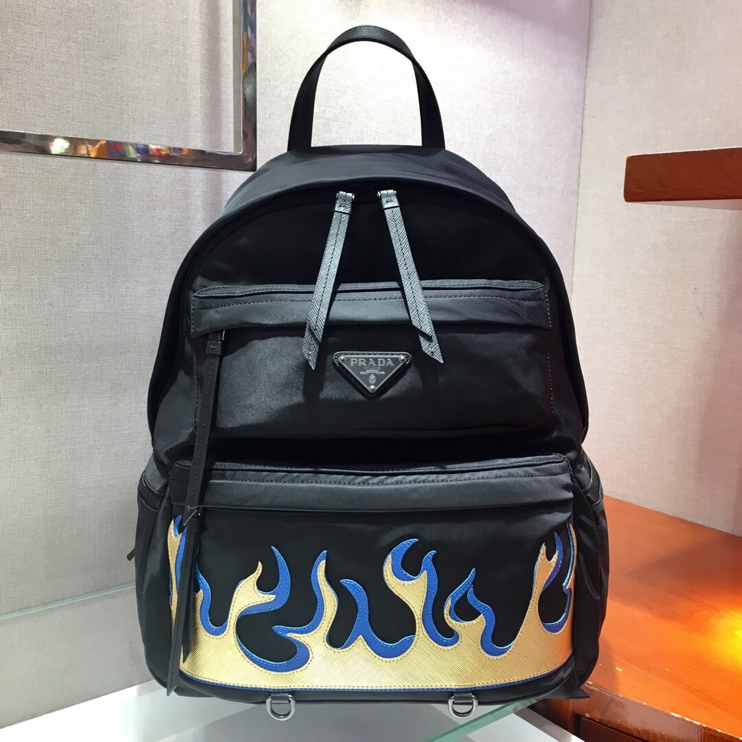 Prada Technical Fabric Flame Print Backpack 2VZ025