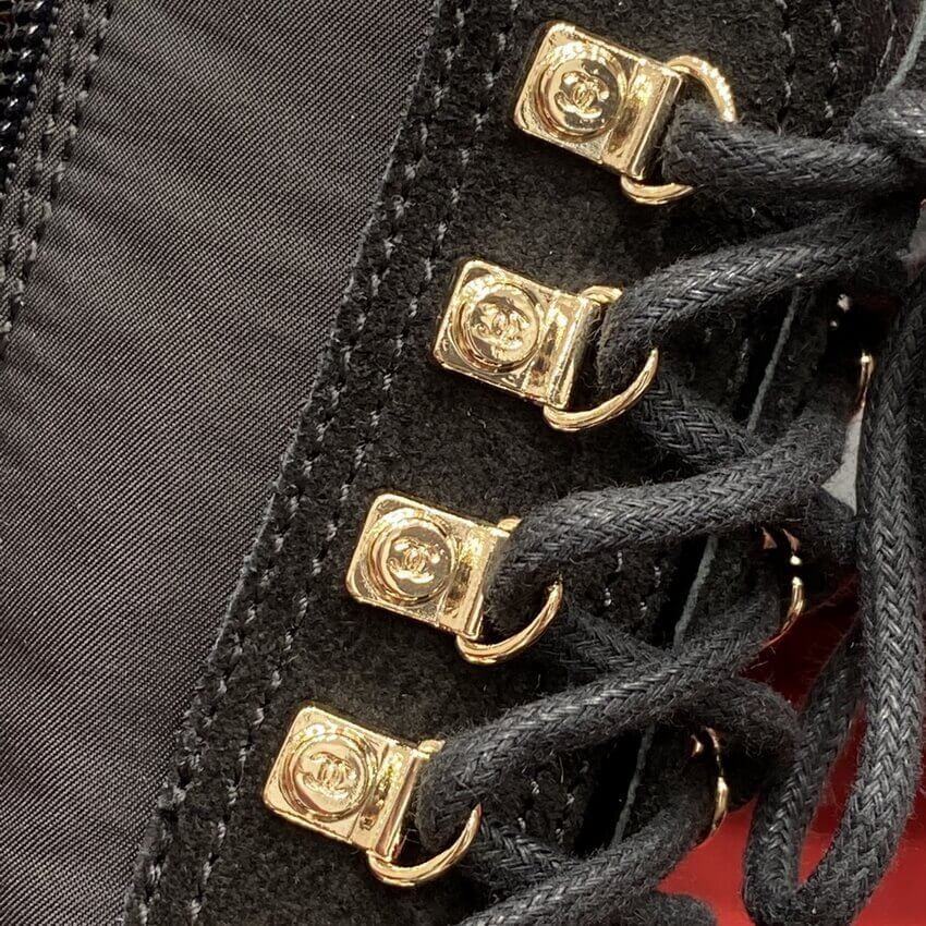 Chanel Nylon and Patent Calfskin Lace-Ups Boots G38086 Black