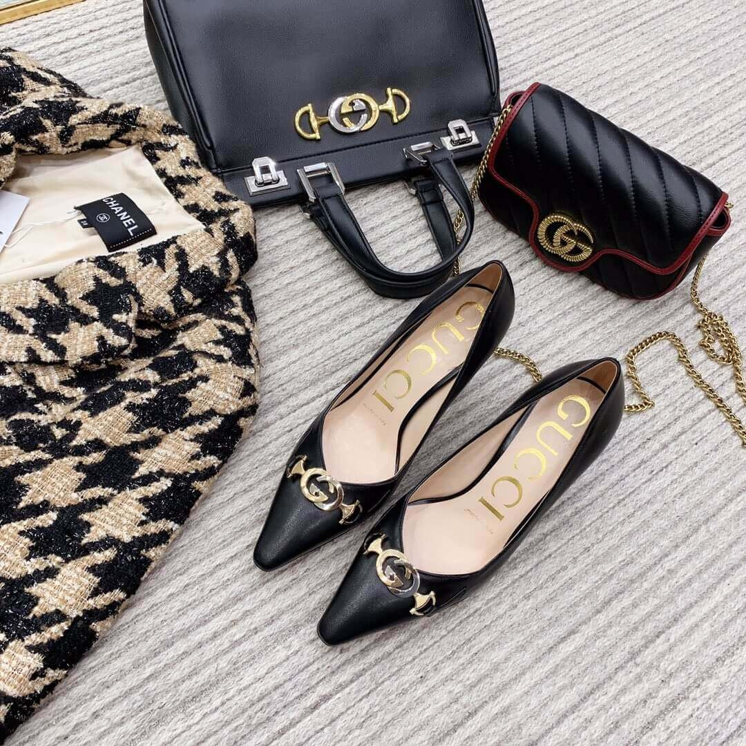 Gucci Zumi Mid-Heel Leather Pump 596860 Black