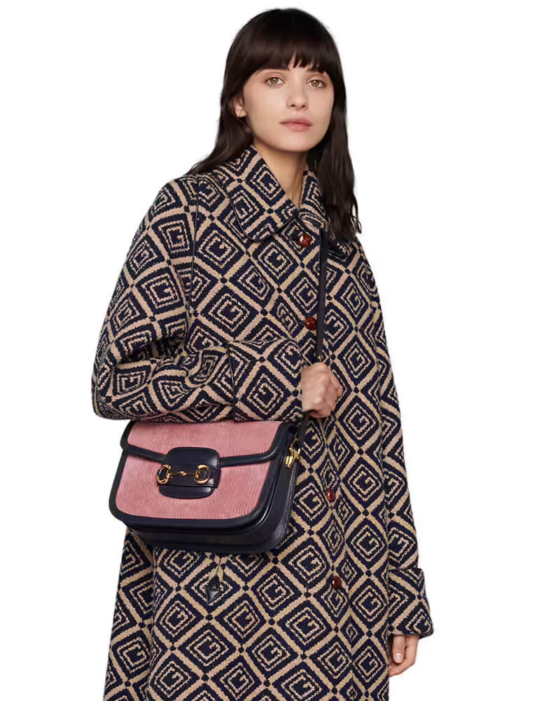 Gucci Horsebit 1955 Small Bag 602204 Pink Corduroy