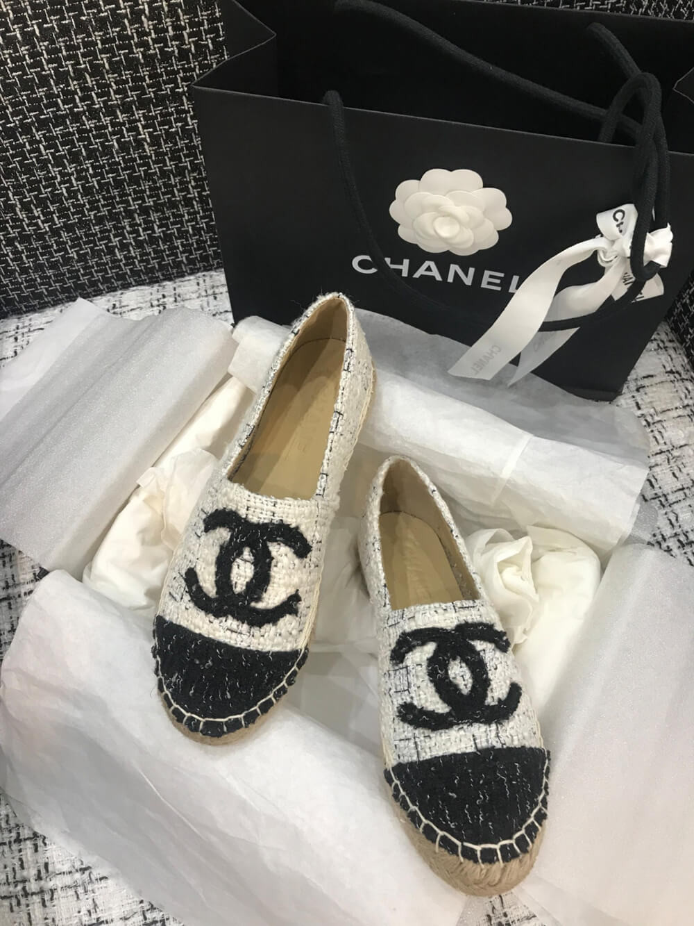 Chanel Tweed Espadrilles G29762 White/Black