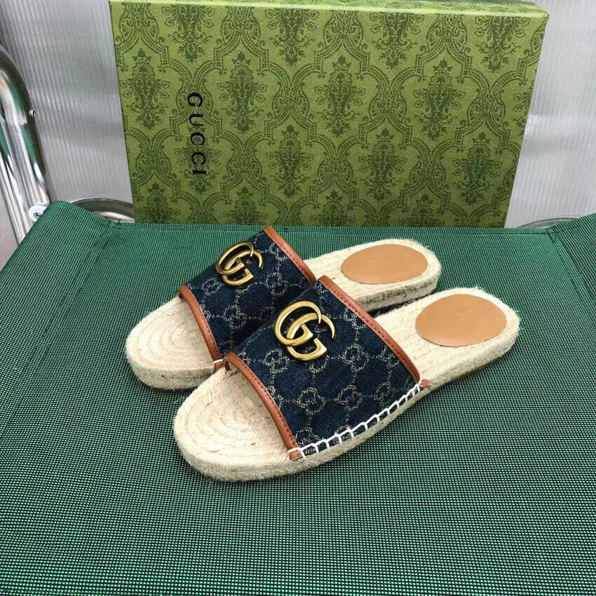 Gucci Pilar Double G Denim Slide Sandal