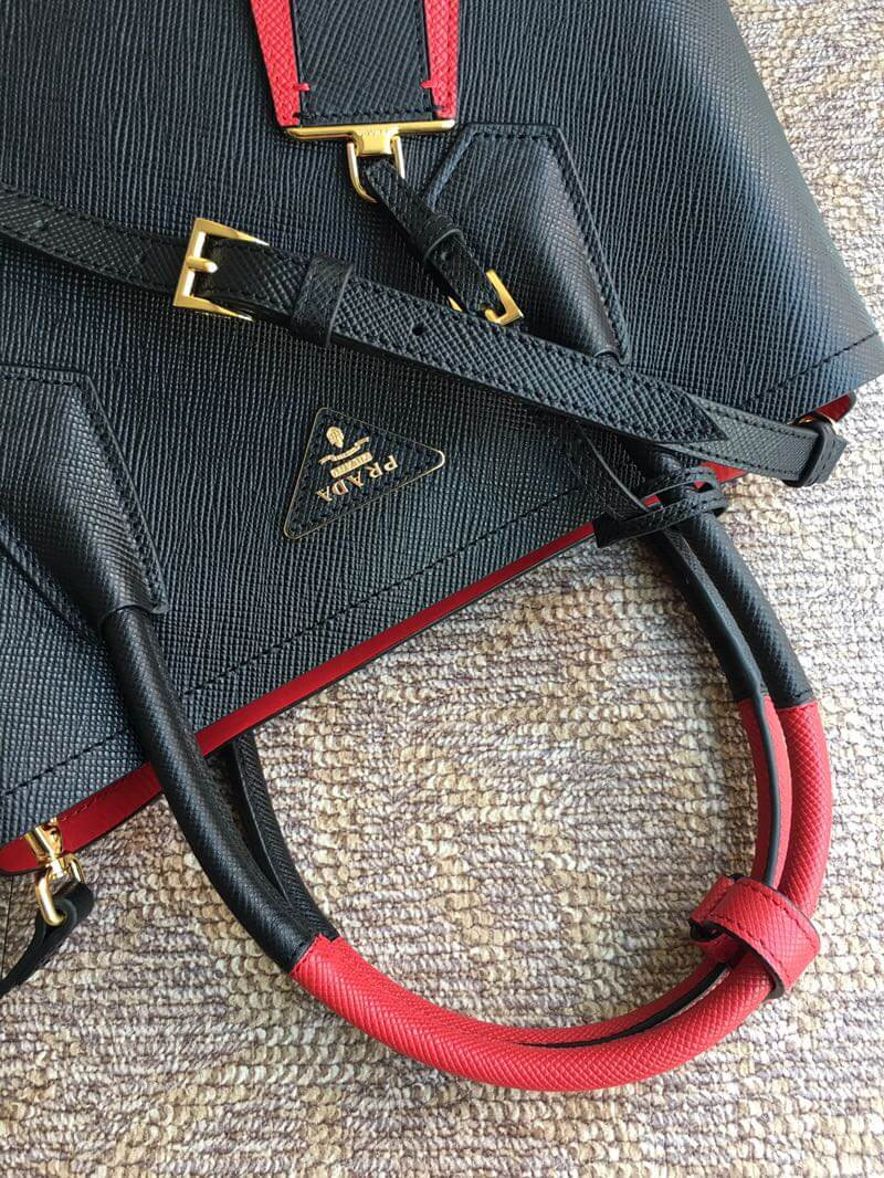 Prada Two-Tone Saffiano Leather Double Bag 1BG775 Black/Red