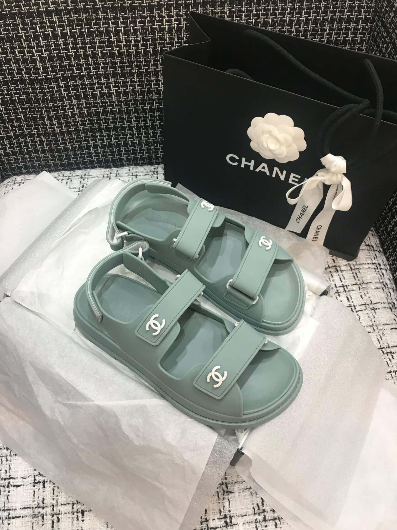 Chanel Velcro Sandals G31848 Light Green