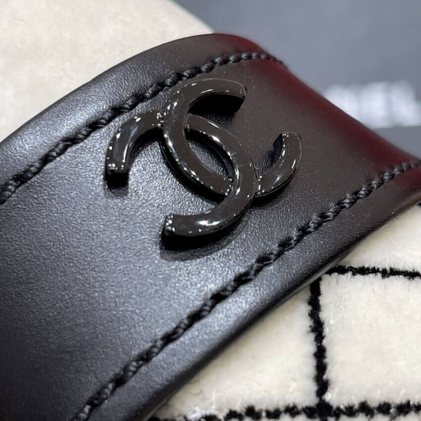 Chanel Black Leather and White Velvet Loafers