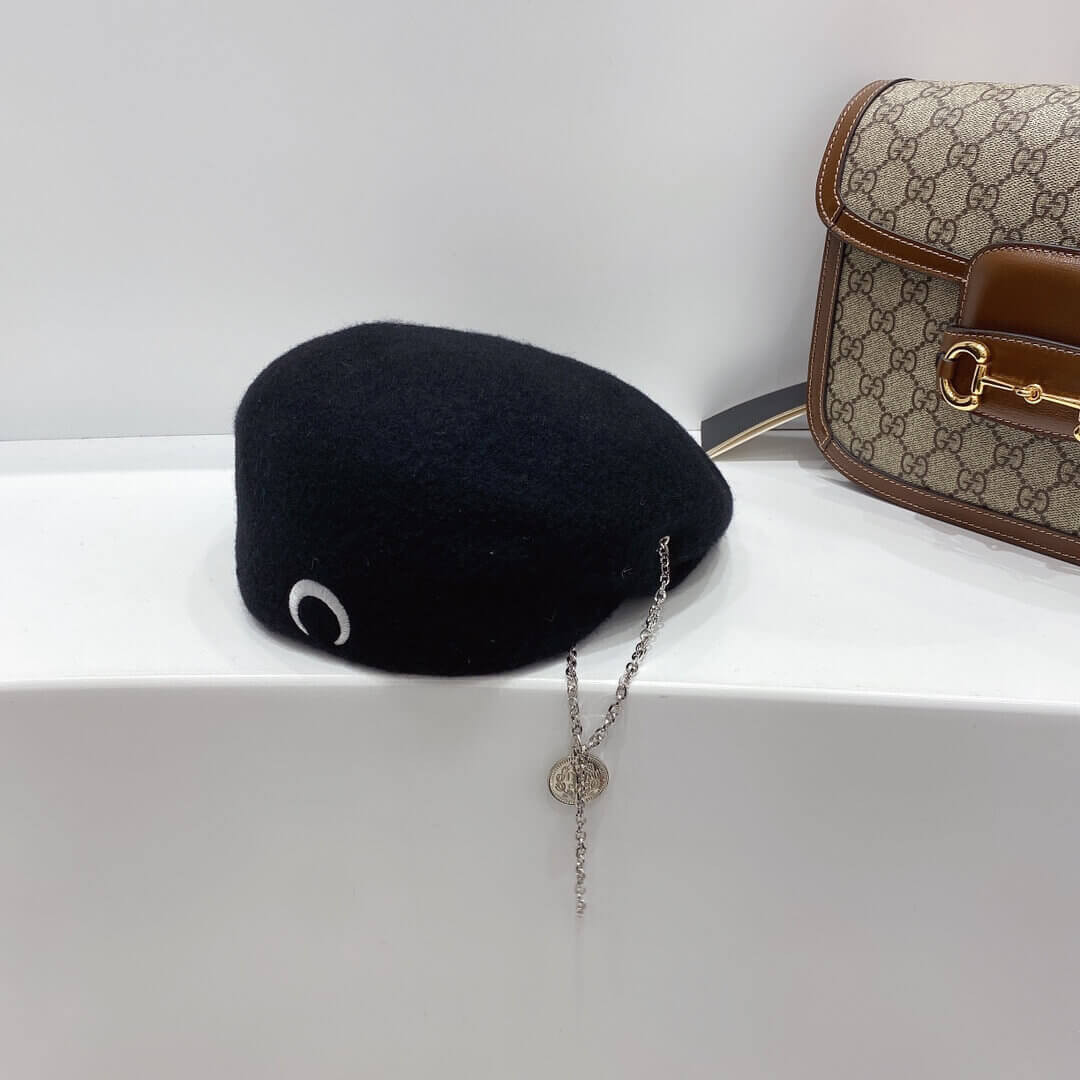 Marine Serre Moon Embroidered Merino Wool Beret 1305