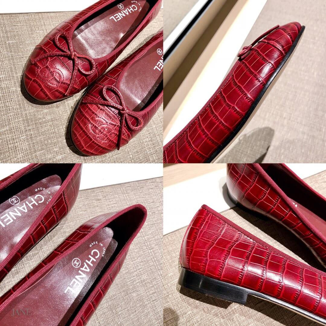 Chanel Crocodile Patent CC Cap Toe Flats Ballerinas G02819