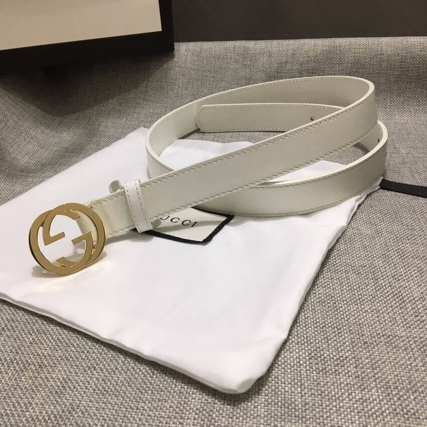 Gucci White Leather Belt With Double G Buckle 20mm