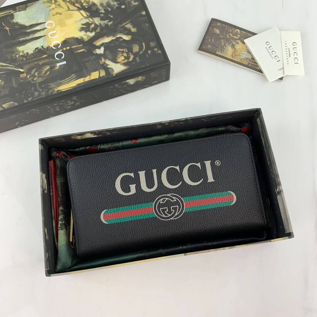 Gucci Print Leather Zip Around Wallet 496317
