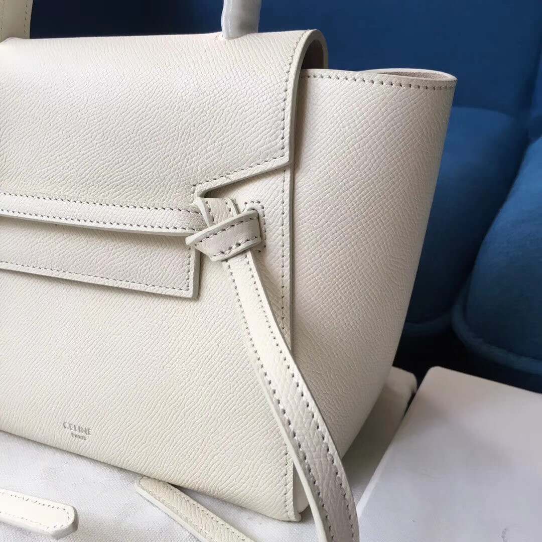 Celine Micro Belt Bag In Grained Calfskin 189153 White