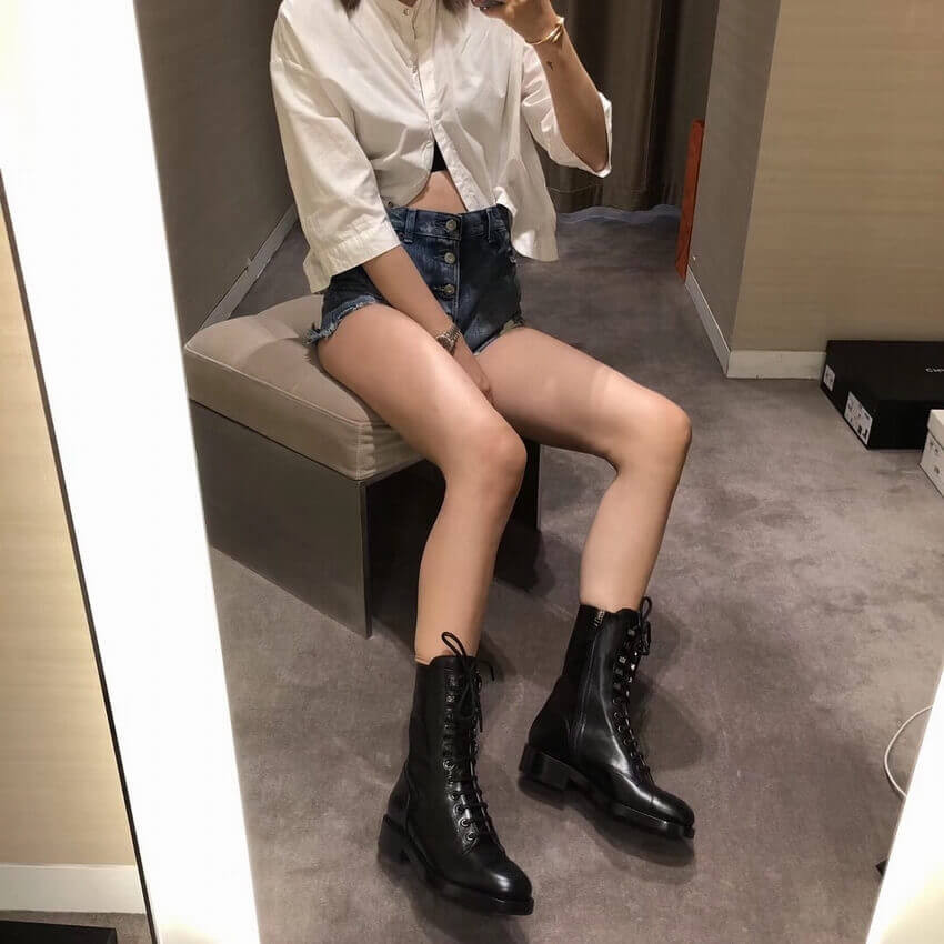 Chanel Calfskin Black Combat Lace-Ups Boots G34953