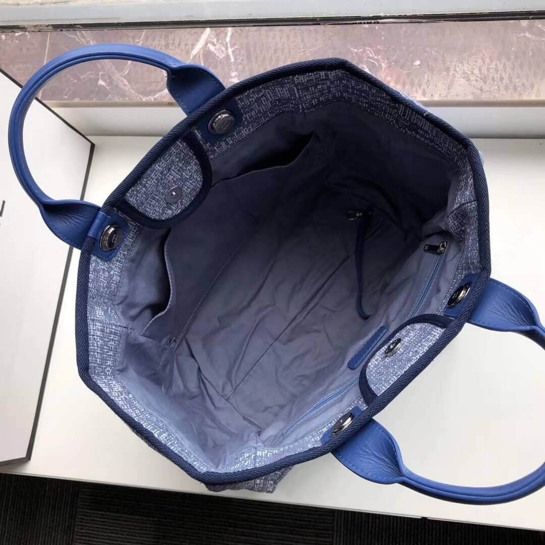 Chanel Deauville Tote 38cm Canvas Bag A66941 Blue Jacquard