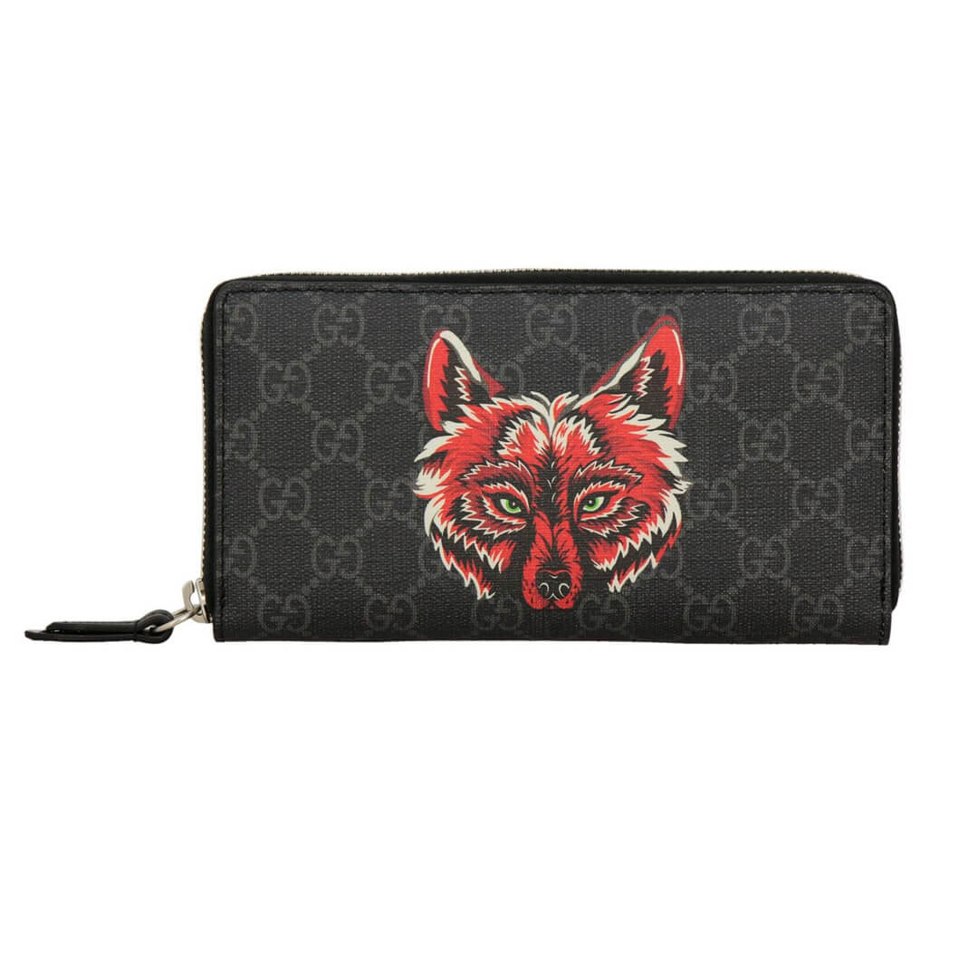Gucci Square Wolf  Print GG Supreme Zip Around Wallet 451273