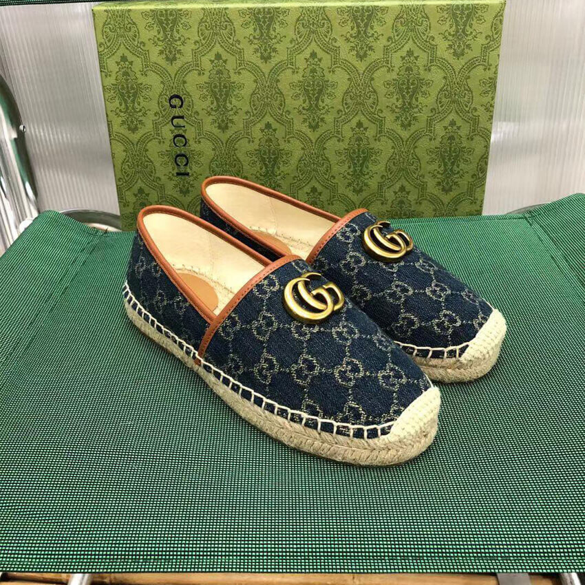 Gucci Pilar Double G Denim Espadrille Flat