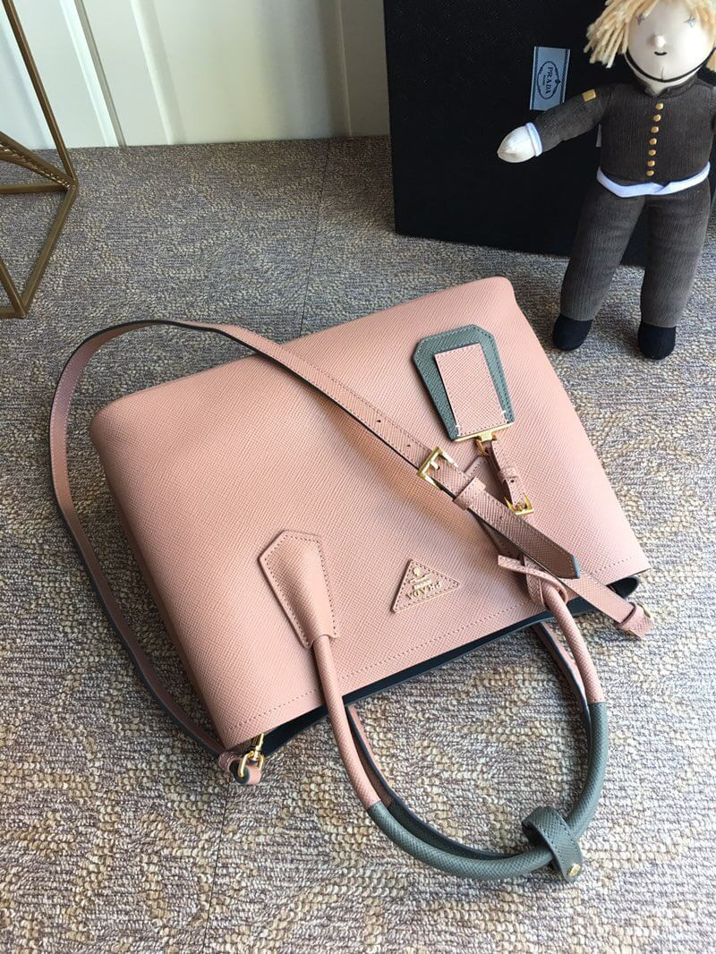Prada Two-Tone Saffiano Leather Double Bag 1BG775 Pink/Grey