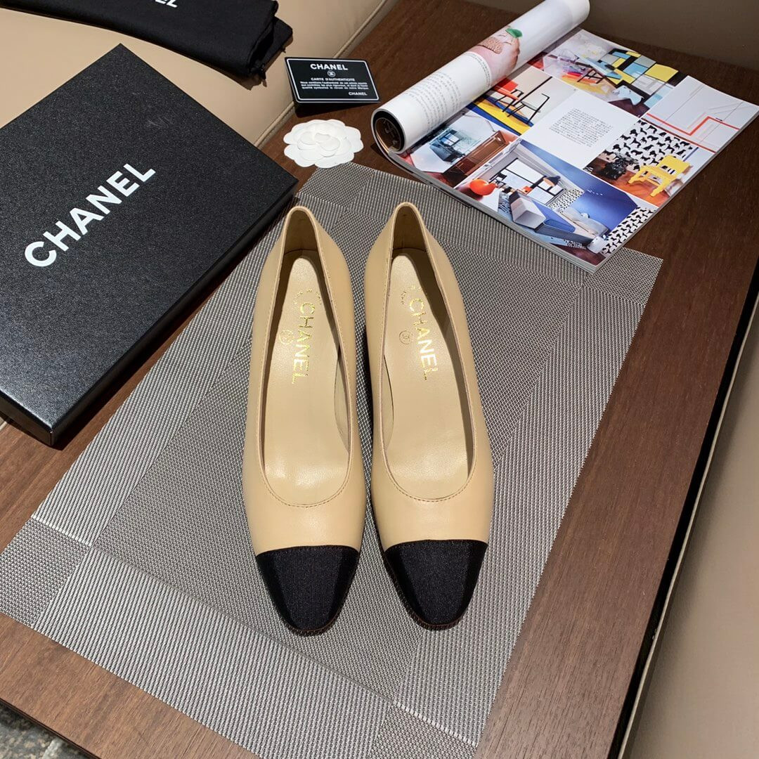 Chanel Two Tone Suede Satin Cap Toe Pumps G35802