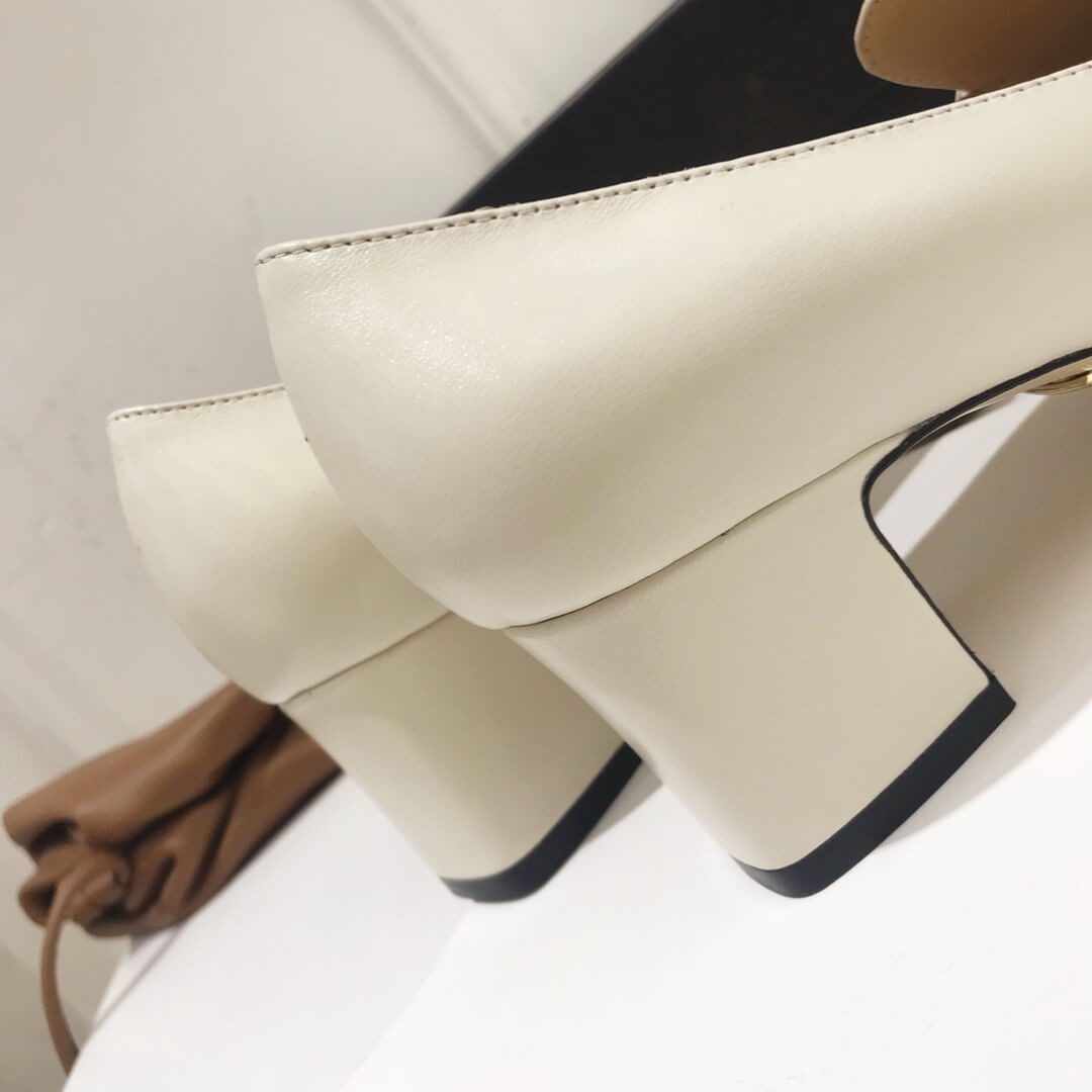 Gucci Zumi Leather Mid-Heel Loafer 575832 White