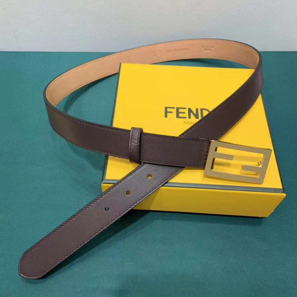 Fendi Baguette 30mm FF Buckle Belt 8C05311 Dzrk Coffee