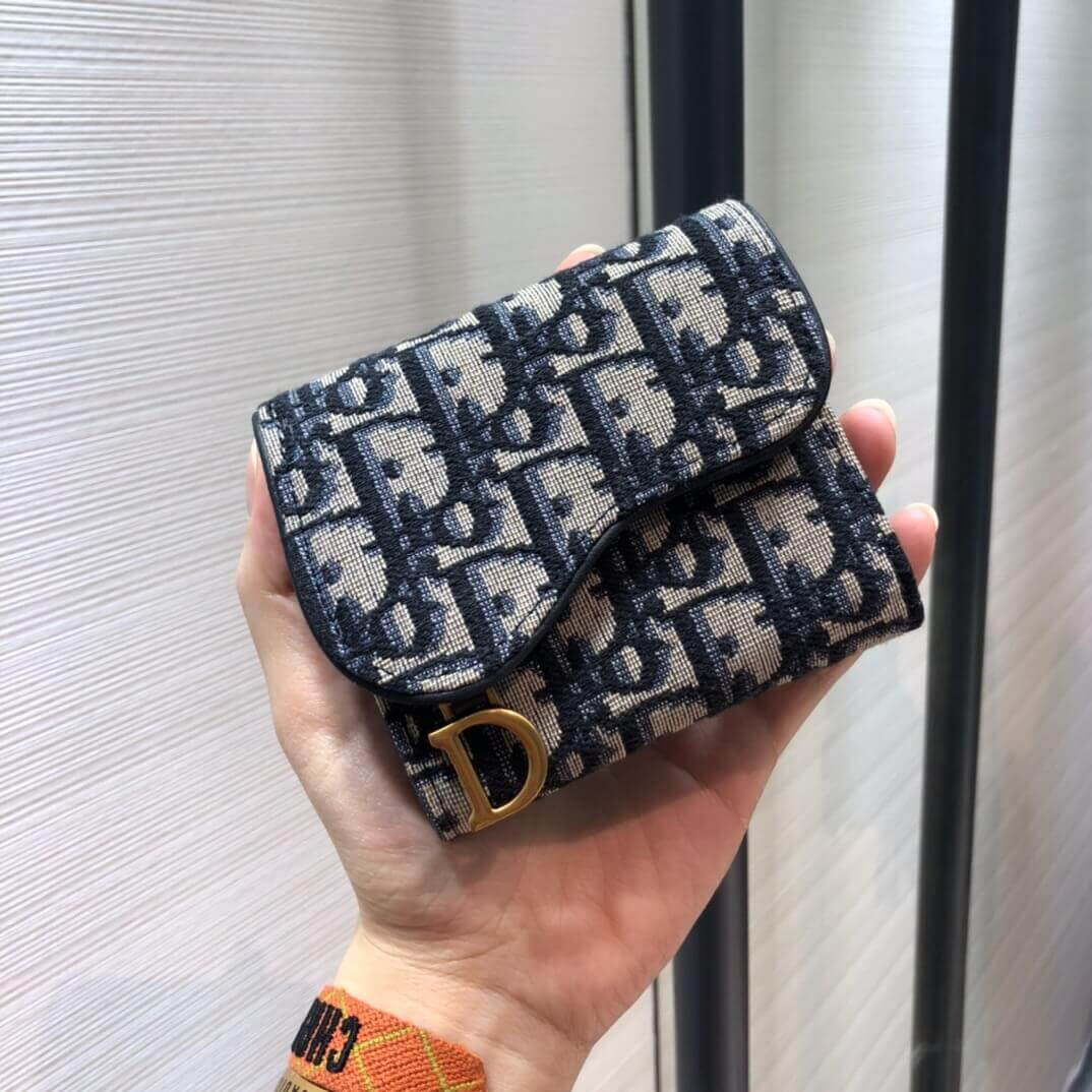 Christian Dior Medium Blue Saddle Tri-Fold Dior Oblique Wallet S5652