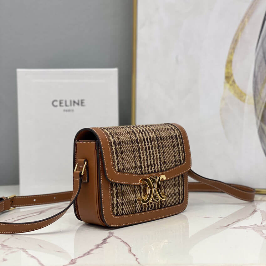 Celie Teen Triomphe Bag in Triomphe Textile and Calfskin 188882 Brown/Tan