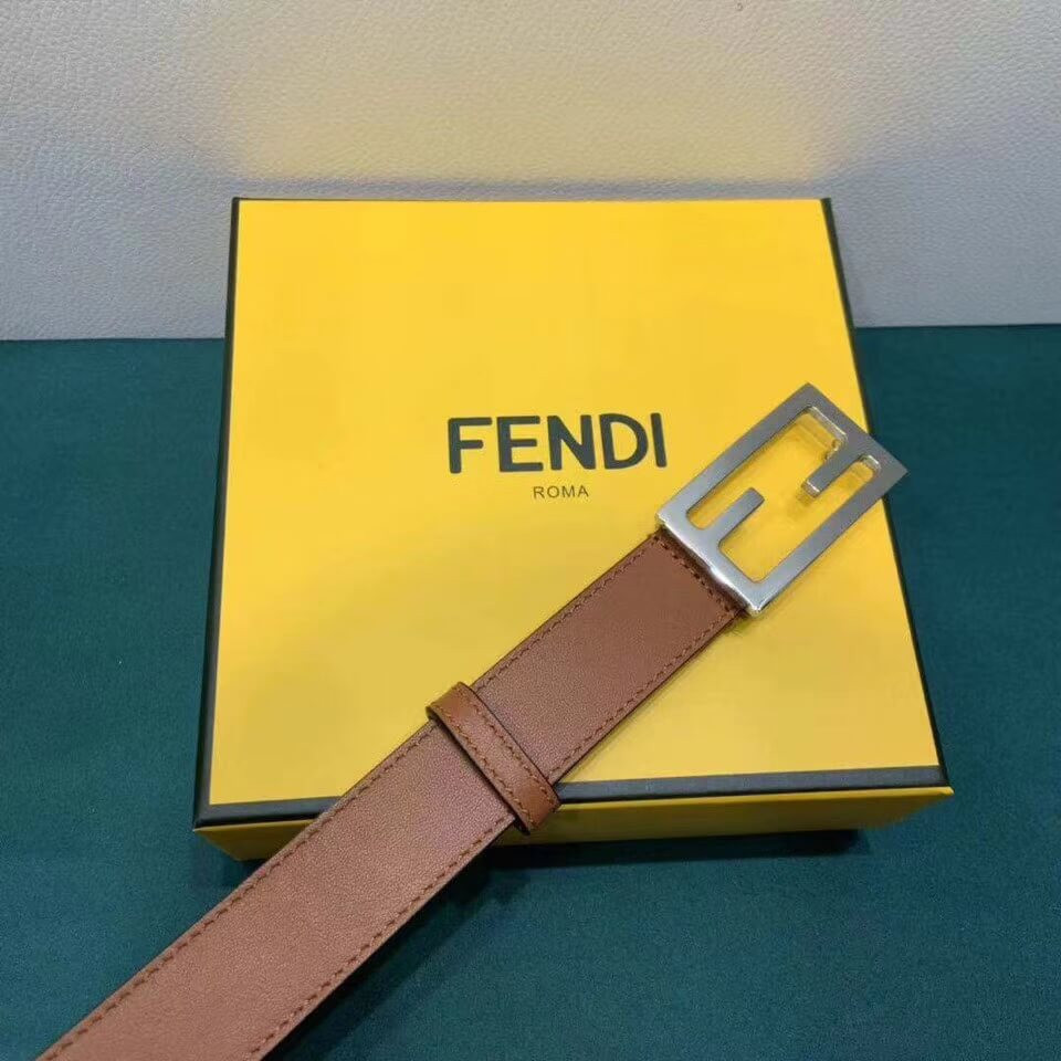 Fendi Baguette 30mm FF Buckle Belt 8C05311 Light Brown