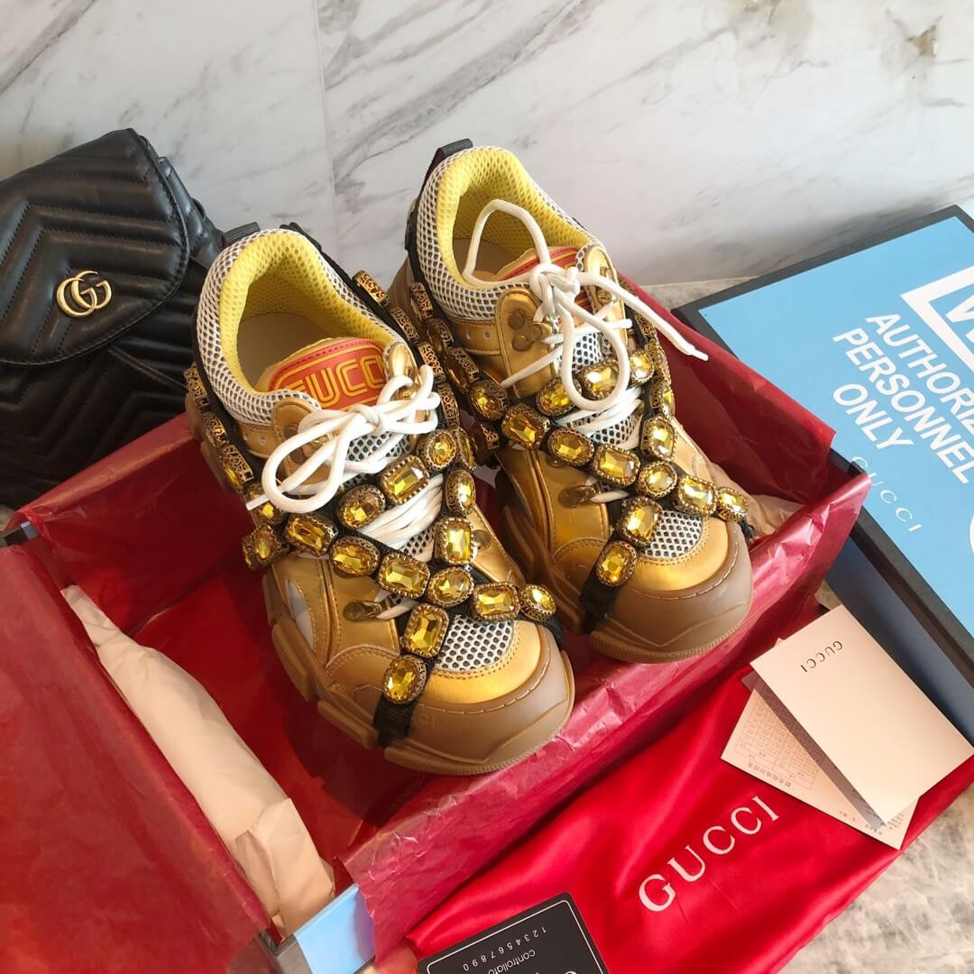 Gucci Flashtrek Sneaker With Removable Crystals 552051 Gold