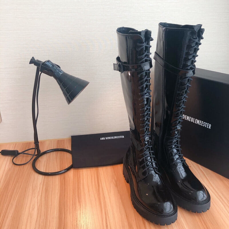 Ann Demeulemeester Patent Tall Lace-Up Boots A142