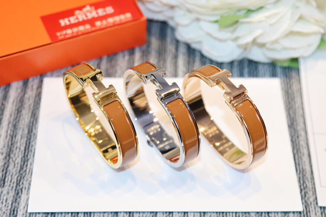 Hermes Narrow Clic H Bracelet In Brown