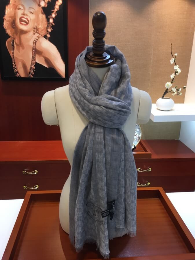 Chanel Cashmere Wool Sequins CC Stole C2677