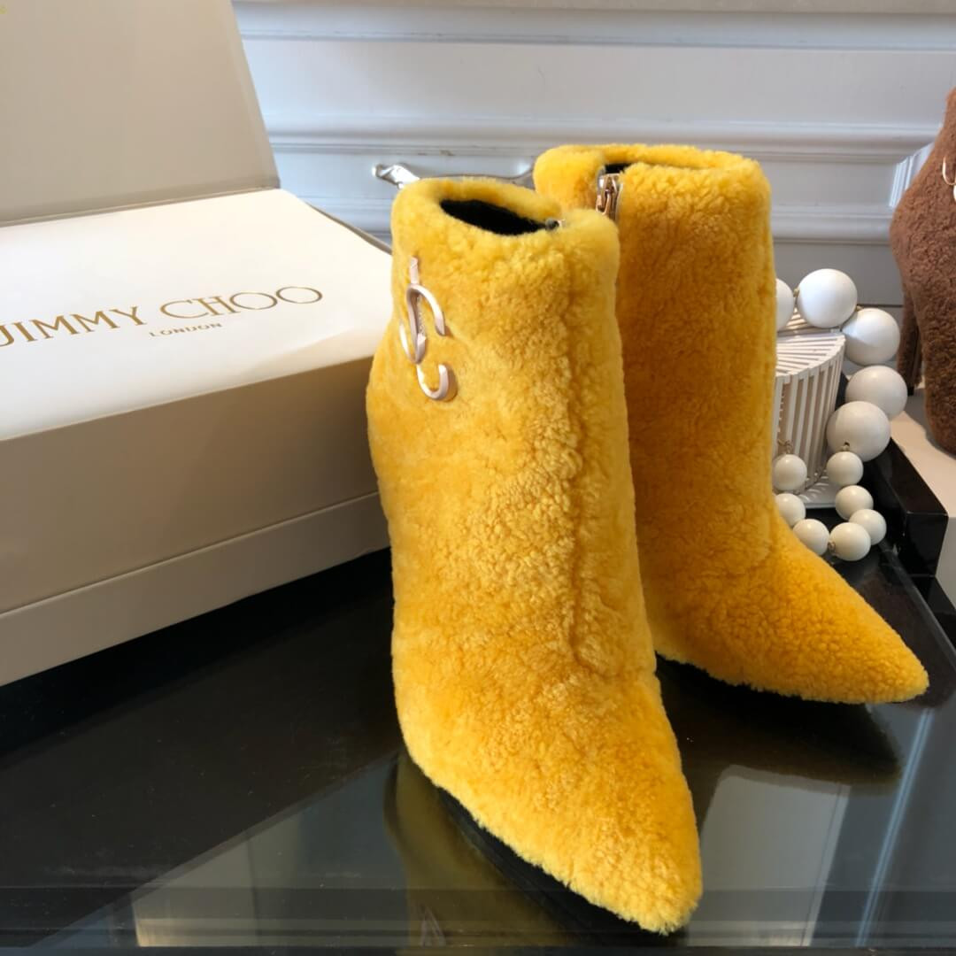 Jimmy Choo Shearling Ankle Bootie with Gold JC Logo 80259