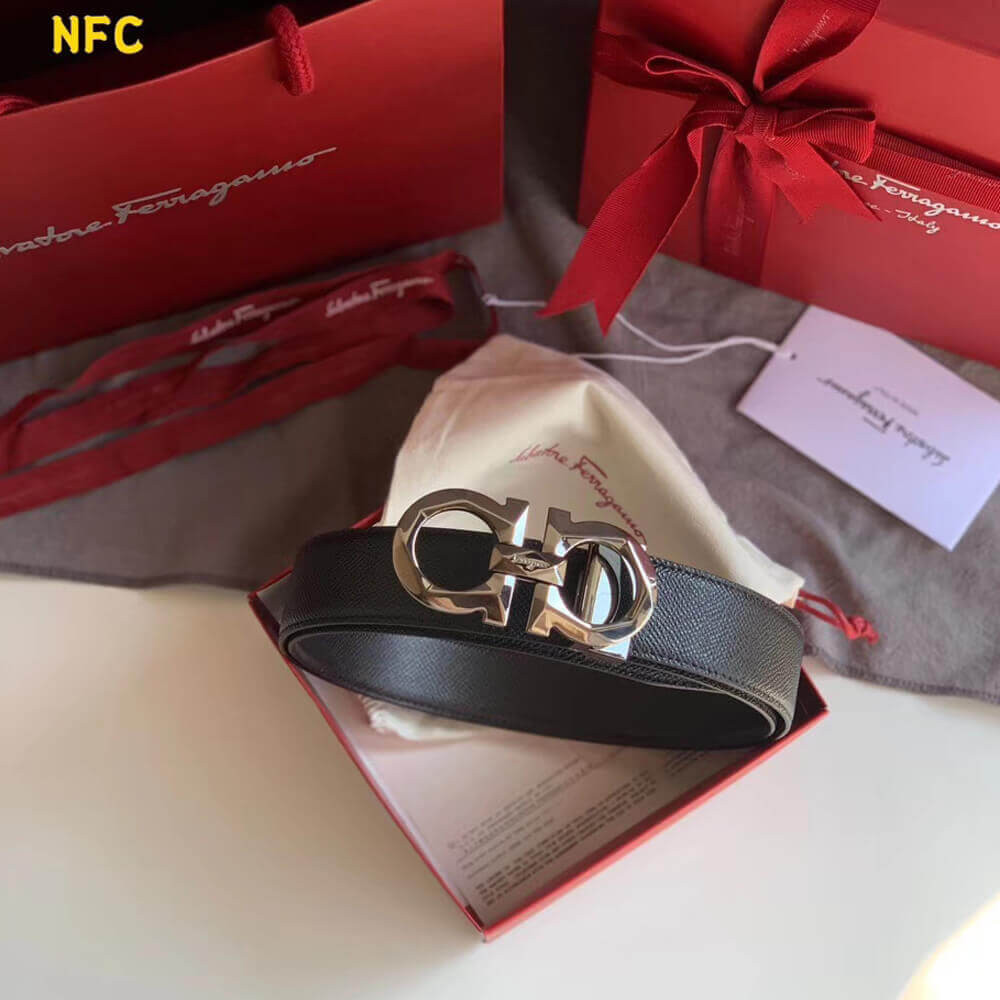 Salvatore Ferragamo Grainy Adjustable and Reversible 35mm Gancini Belt 67A161