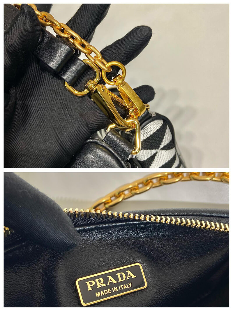 Prada Symbole Leather and Fabric Mini Bag 1BC176 Black/White