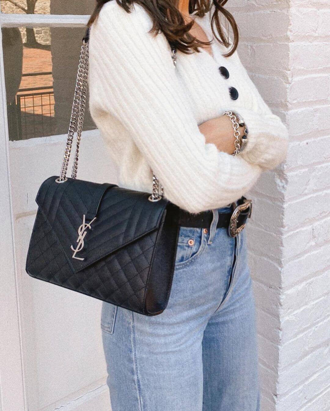 Saint Laurent Grain Leather Envelope Medium Bag 487206 Black