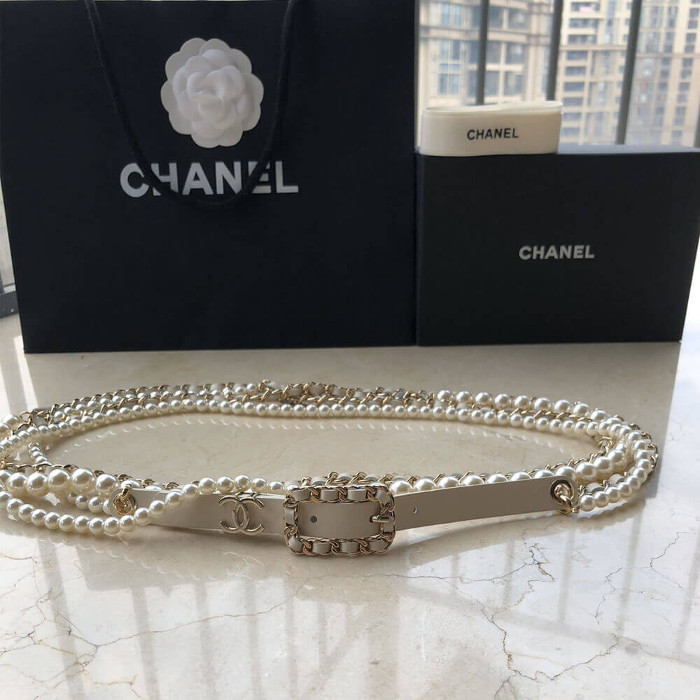 Chanel Aged Calfskin & CC Pearl Waist Chain 460973