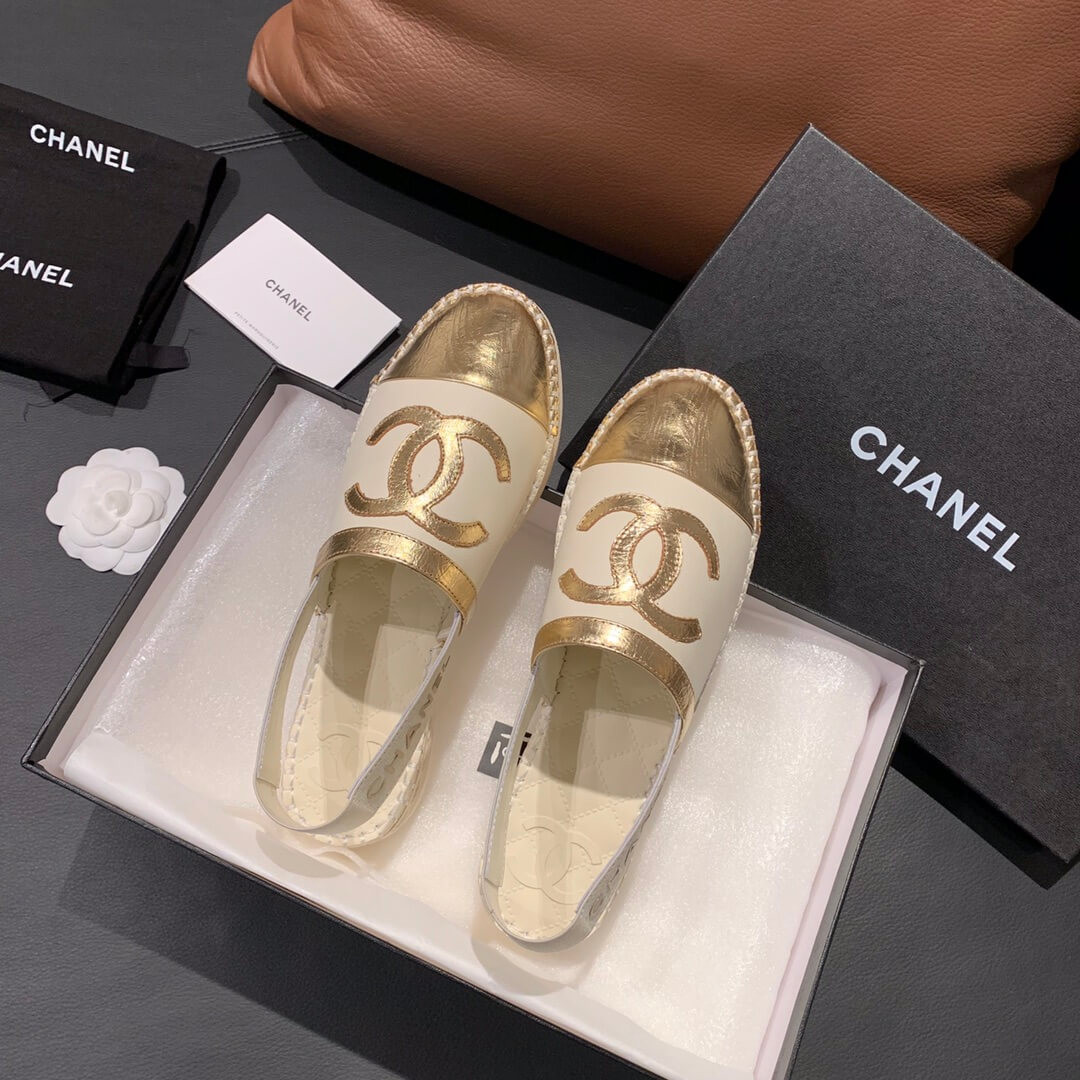 Chanel Slingback Espadrilles G34817 White/Gold